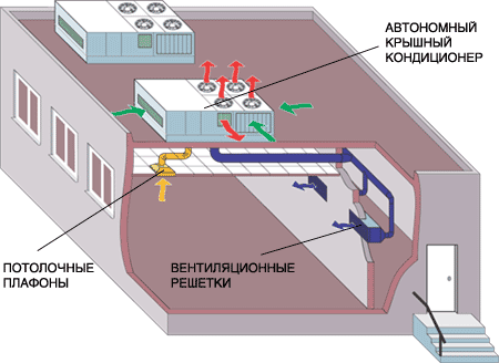 Система кондиционирования и вентиляции спортивного зала на базе крышных кондиционеров с секцией вытяжного вентилятора