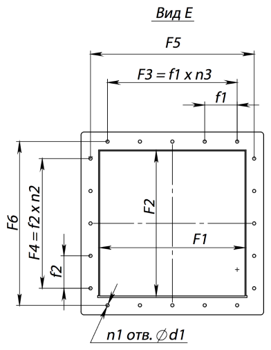 Габаритные и присоединительные размеры радиального вентилятора ВЦ 4-70 № 2,5 Исполнение 1