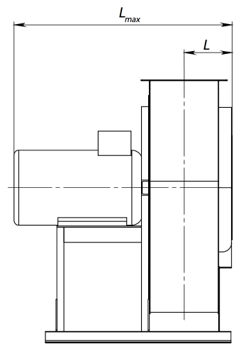 Габаритные и присоединительные размеры радиального вентилятора ВЦ 4-75 № 2,5 Исполнение 1